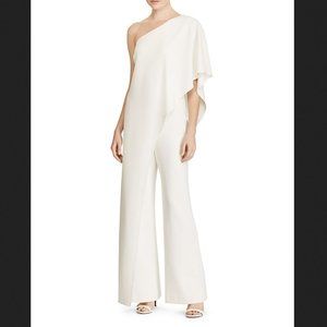 NWT Ralph Lauren One-shoulder Silk Crepe Jumpsuit Ivory Sz 6 Bridal